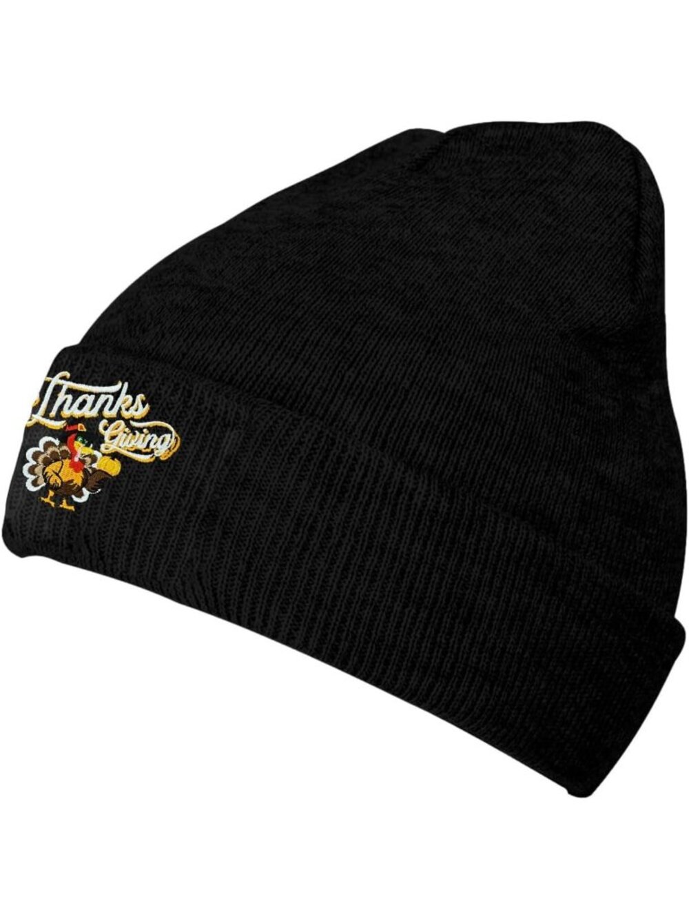 Unisex Black Turkey Hat Fish Embroidery Halloween Winter Knit Cuffed Skull Cap